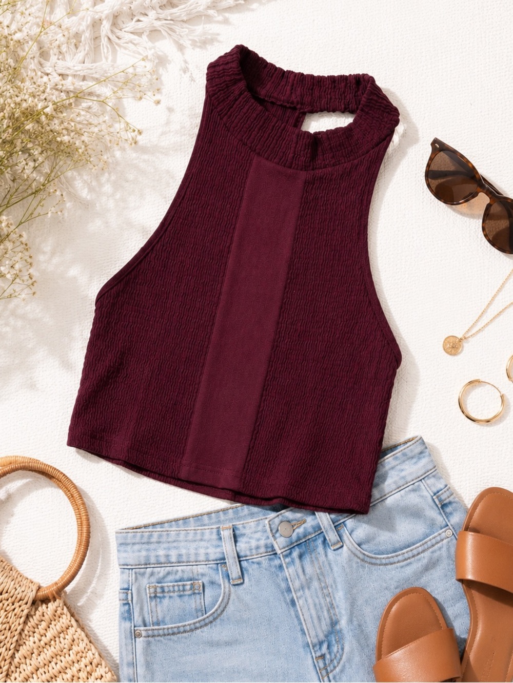Free People Burgundy Ribbed Racerback Brami Crop Top XS/S
